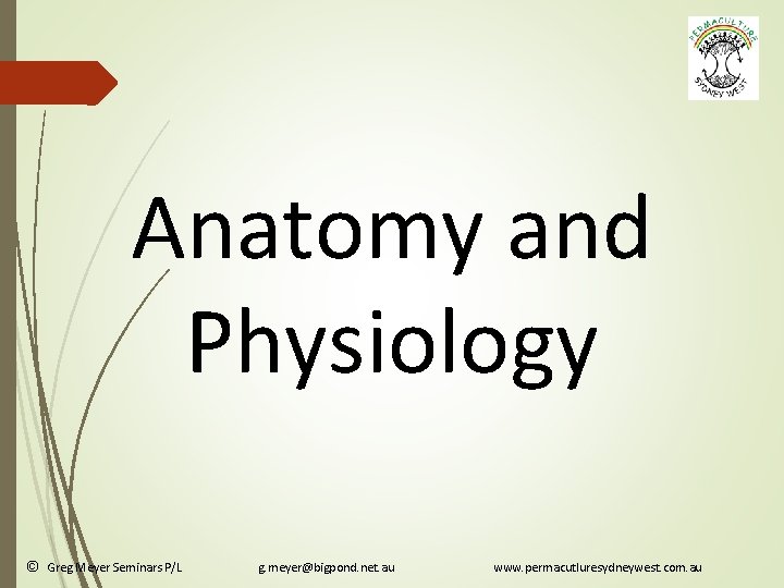 Anatomy and Physiology © Greg Meyer Seminars P/L g. meyer@bigpond. net. au www. permacutluresydneywest.