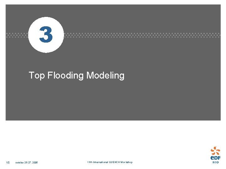 3 Top Flooding Modeling 15 october 25 -27, 2005 11 th International QUENCH Workshop