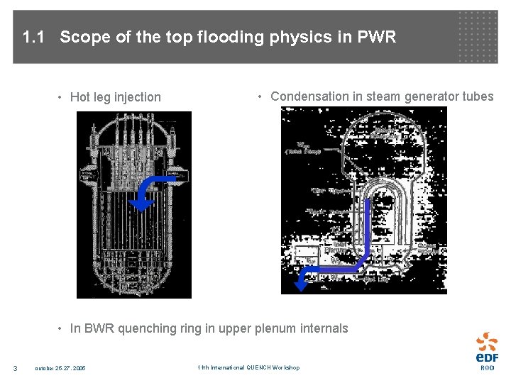 1. 1 Scope of the top flooding physics in PWR • Hot leg injection