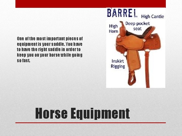 One of the most important pieces of equipment is your saddle. You have to
