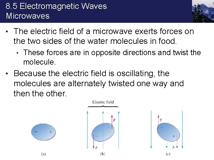 8. 5 Electromagnetic Waves Microwaves • The electric field of a microwave exerts forces