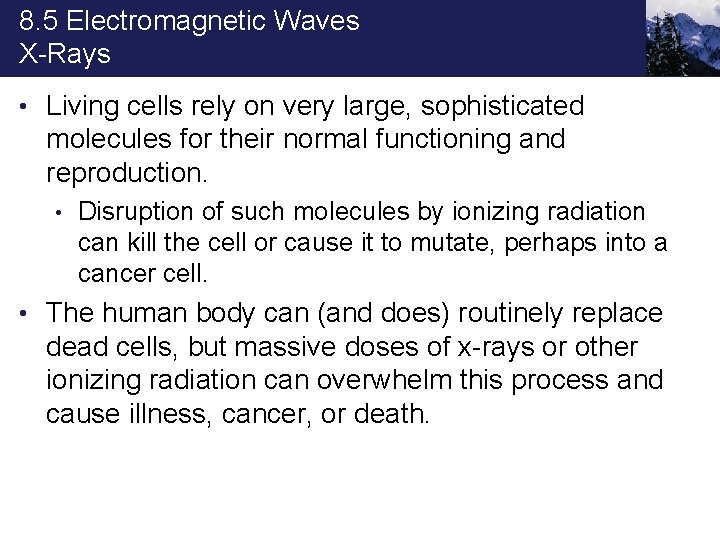 8. 5 Electromagnetic Waves X-Rays • Living cells rely on very large, sophisticated molecules