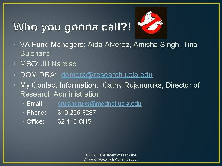 Who you gonna call? ! • VA Fund Managers: Aida Alverez, Amisha Singh, Tina