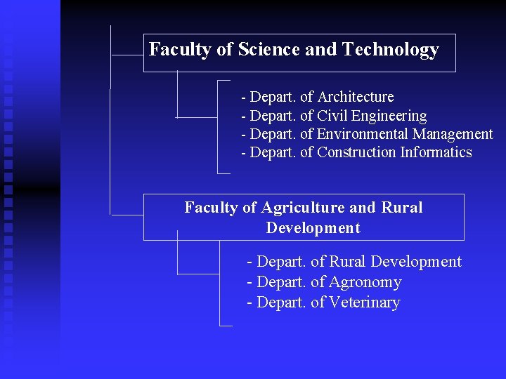 Faculty of Science and Technology - Depart. of Architecture - Depart. of Civil Engineering