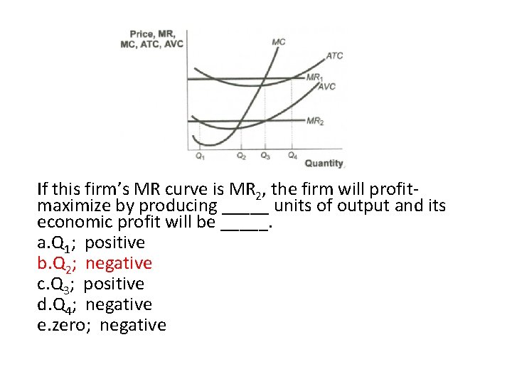 If this firm’s MR curve is MR 2, the firm will profitmaximize by producing