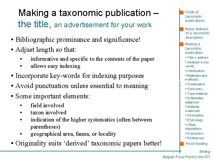 Making a taxonomic publication – the title, an advertisement for your work • Bibliographic