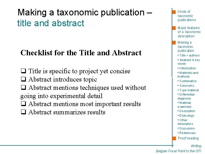 Making a taxonomic publication – title and abstract Checklist for the Title and Abstract