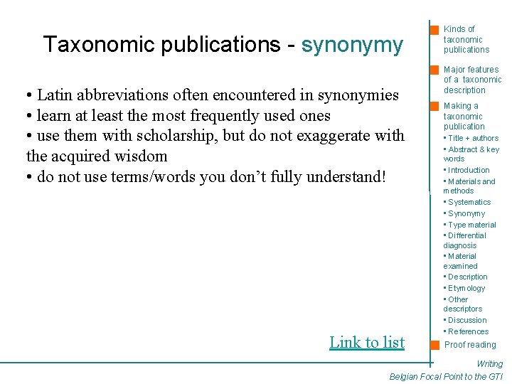 Taxonomic publications - synonymy • Latin abbreviations often encountered in synonymies • learn at