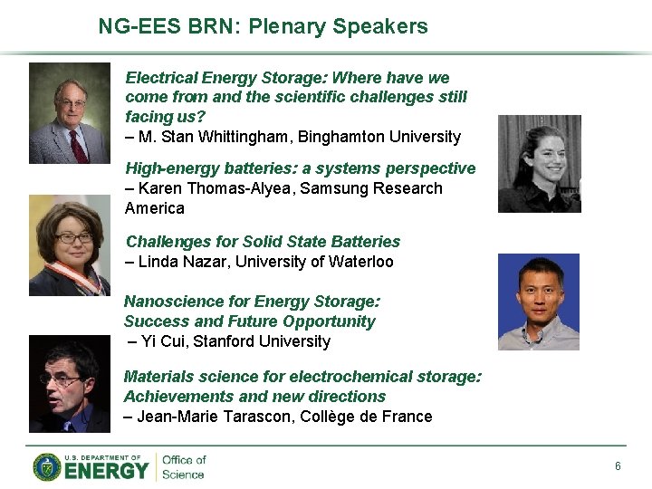 NG-EES BRN: Plenary Speakers Electrical Energy Storage: Where have we come from and the