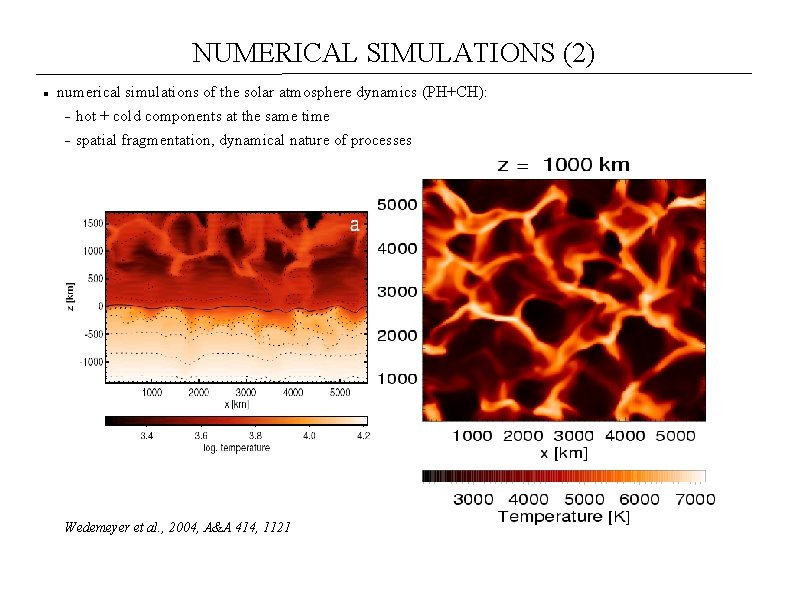 NUMERICAL SIMULATIONS (2) numerical simulations of the solar atmosphere dynamics (PH+CH): hot + cold