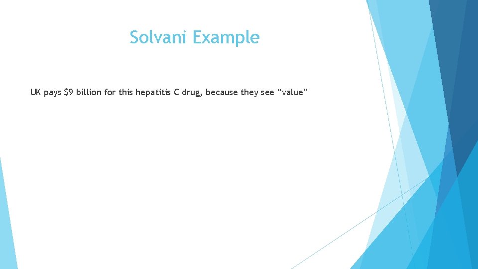 Solvani Example UK pays $9 billion for this hepatitis C drug, because they see
