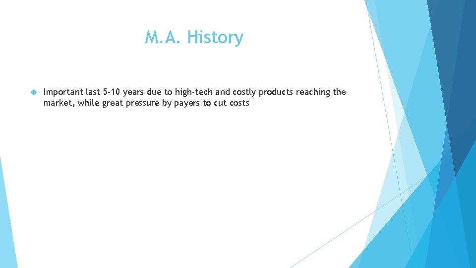 M. A. History Important last 5 -10 years due to high-tech and costly products