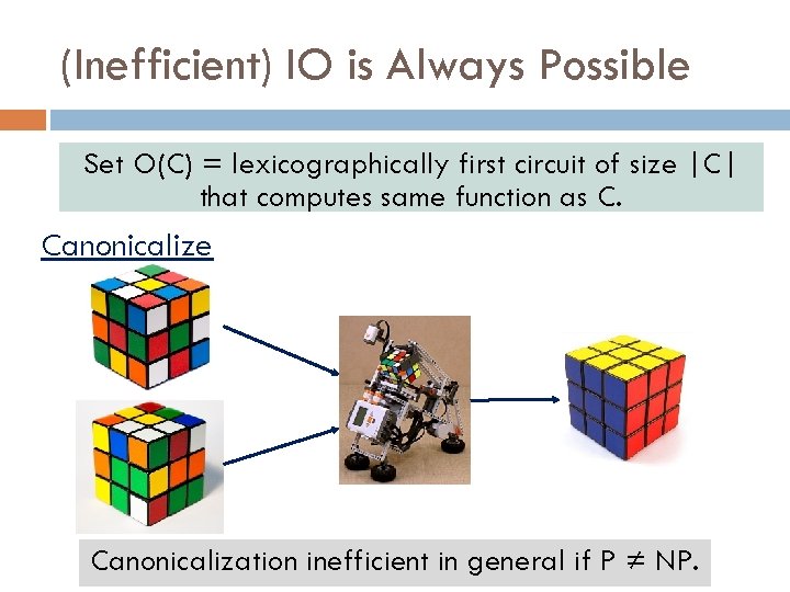 (Inefficient) IO is Always Possible Set O(C) = lexicographically first circuit of size |C|