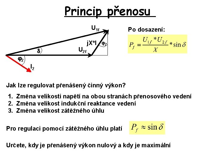Princip přenosu U 1 f 2 U 2 f Po dosazení: j. X*I 2