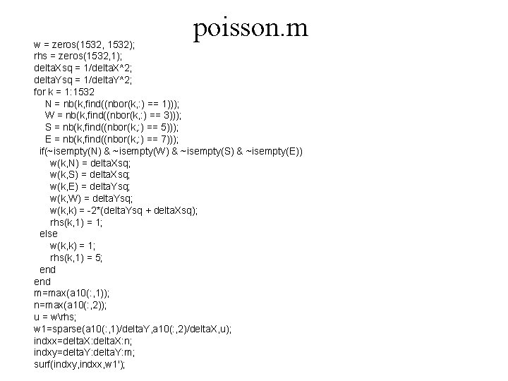 poisson. m w = zeros(1532, 1532); rhs = zeros(1532, 1); delta. Xsq = 1/delta.