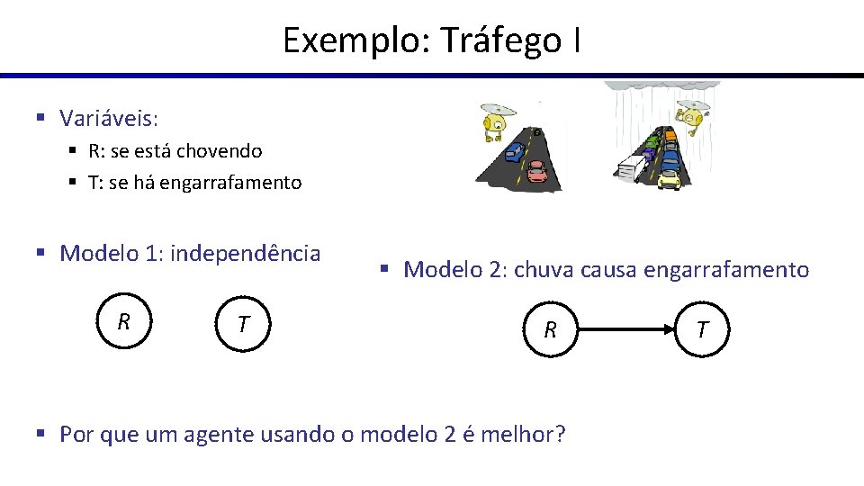 Exemplo: Tráfego I § Variáveis: § R: se está chovendo § T: se há