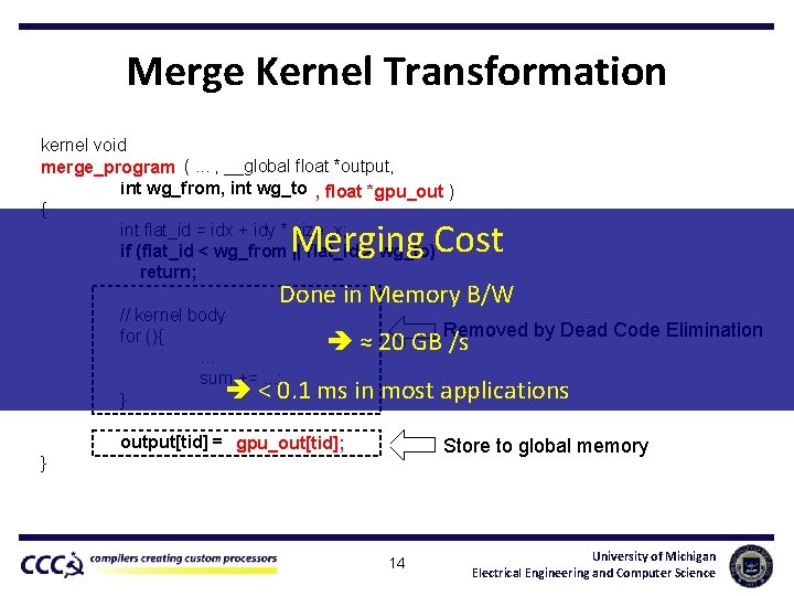Merge Kernel Transformation kernel void partial_program (. . . , __global float *output, merge_program