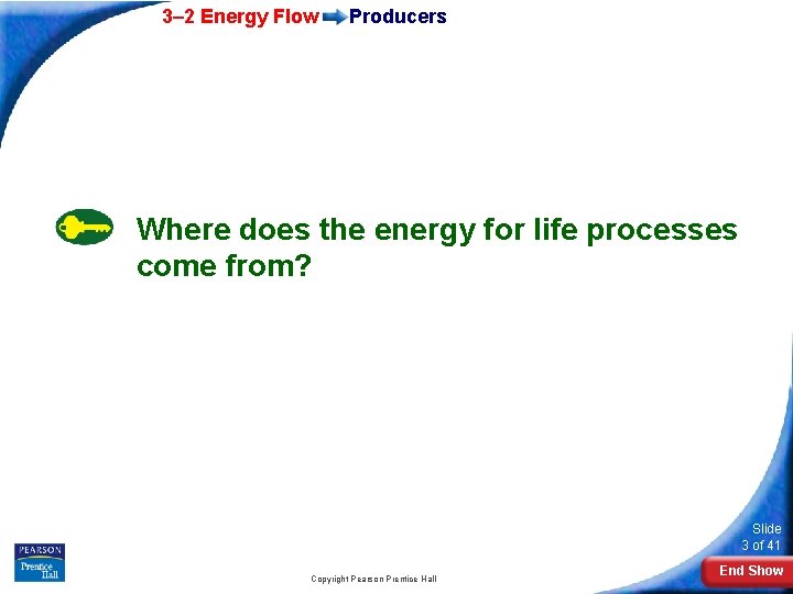 3– 2 Energy Flow Producers Where does the energy for life processes come from?