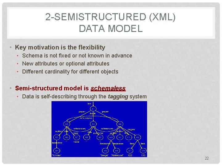 2 -SEMISTRUCTURED (XML) DATA MODEL • Key motivation is the flexibility • Schema is 2 -SEMISTRUCTURED (XML) DATA MODEL • Key motivation is the flexibility • Schema is