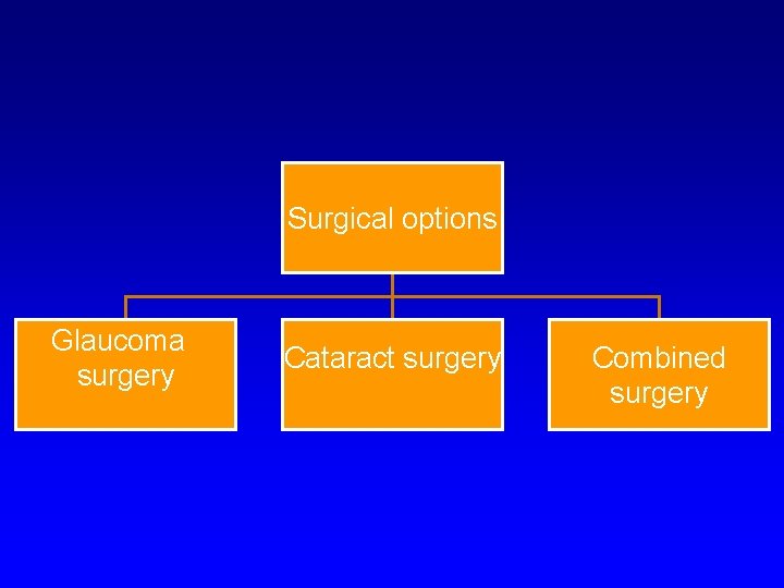 Surgical options Glaucoma surgery Cataract surgery Combined surgery 