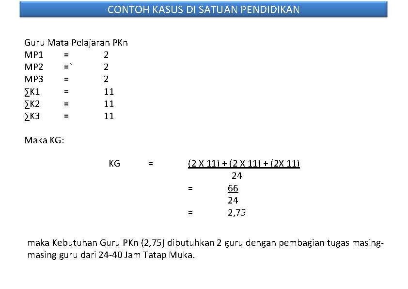 CONTOH KASUS DI SATUAN PENDIDIKAN Guru Mata Pelajaran PKn MP 1 = 2 MP