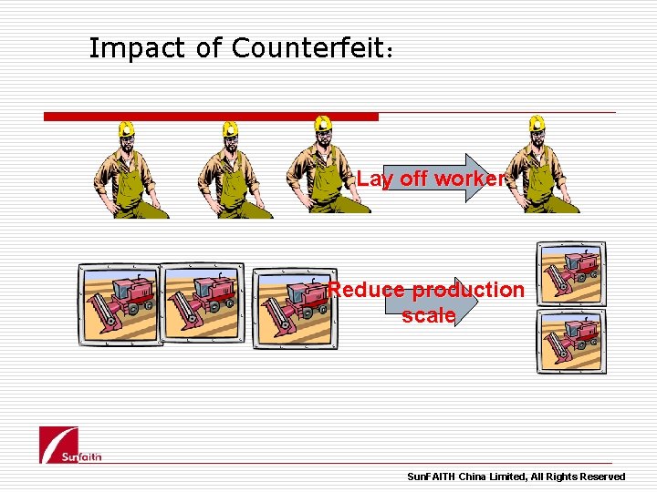 Impact of Counterfeit： Lay off worker Reduce production scale Sun. FAITH China Limited, All