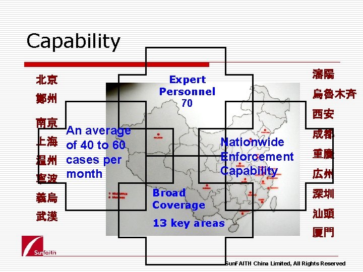 Capability 北京 鄭州 瀋陽 Expert Personnel 70 烏魯木斉 西安 南京 An average 上海 of