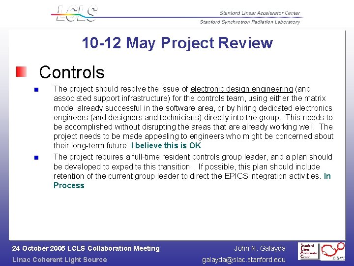 10 -12 May Project Review Controls The project should resolve the issue of electronic