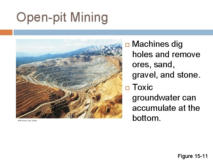 Open-pit Mining Machines dig holes and remove ores, sand, gravel, and stone. Toxic groundwater