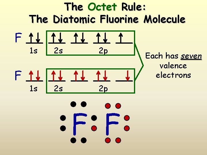 The Octet Rule: The Diatomic Fluorine Molecule F F 1 s 2 s 2