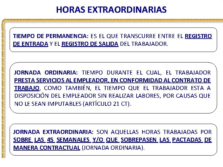 HORAS EXTRAORDINARIAS TIEMPO DE PERMANENCIA: ES EL QUE TRANSCURRE ENTRE EL REGISTRO DE ENTRADA