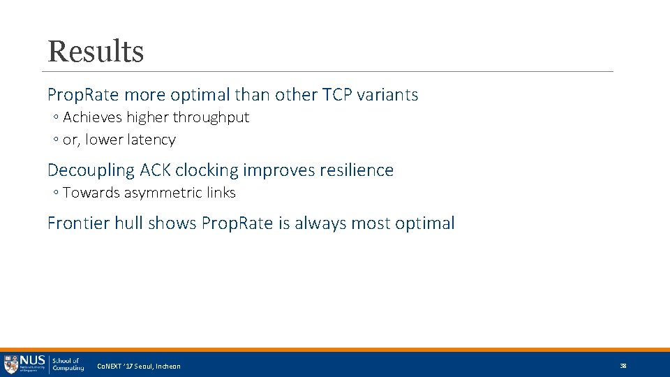 Results Prop. Rate more optimal than other TCP variants ◦ Achieves higher throughput ◦