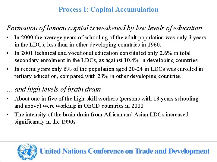 Process I: Capital Accumulation Formation of human capital is weakened by low levels of