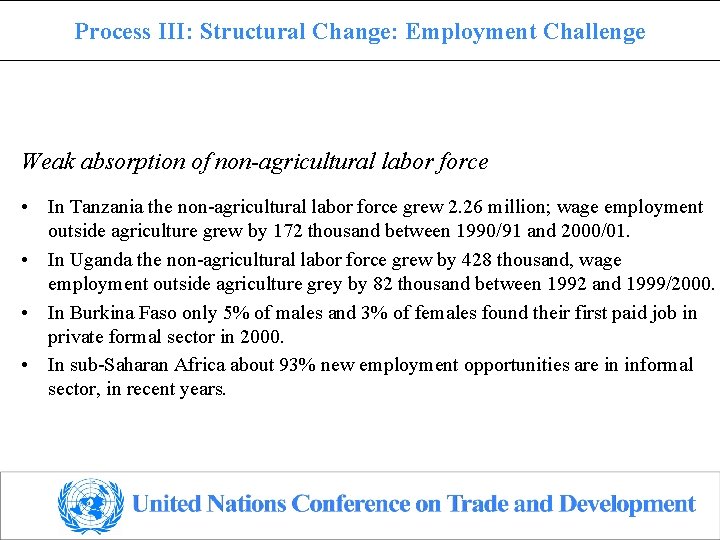 Process III: Structural Change: Employment Challenge Weak absorption of non-agricultural labor force • In