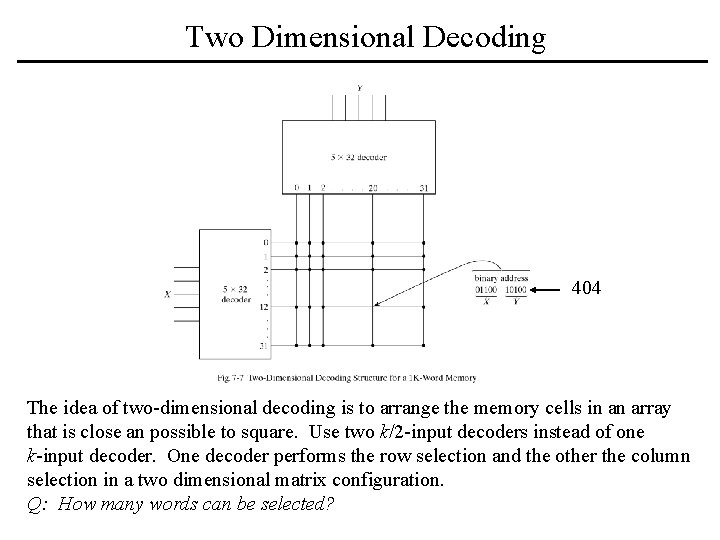 Two Dimensional Decoding 404 The idea of two-dimensional decoding is to arrange the memory