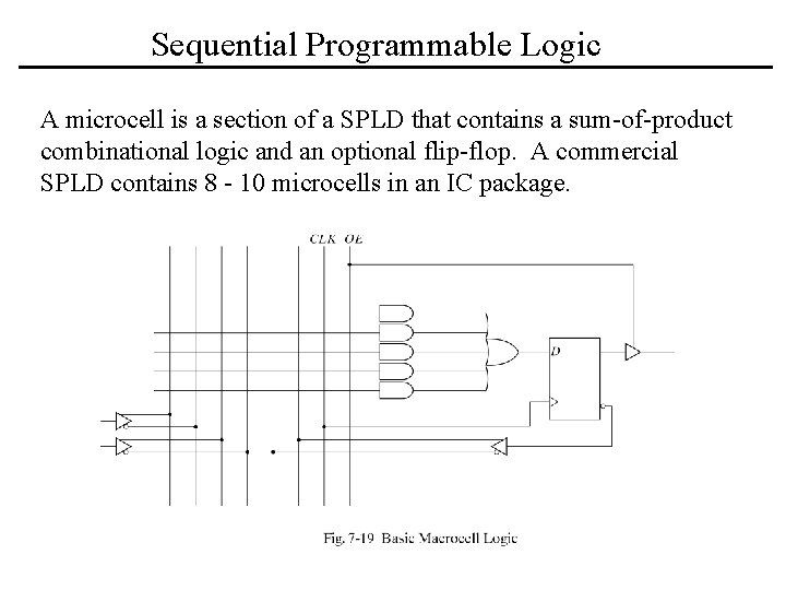 Sequential Programmable Logic A microcell is a section of a SPLD that contains a