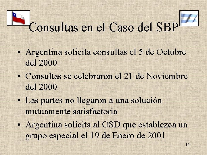 Consultas en el Caso del SBP • Argentina solicita consultas el 5 de Octubre