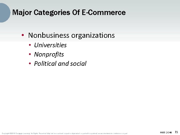 Major Categories Of E-Commerce • Nonbusiness organizations • Universities • Nonprofits • Political and