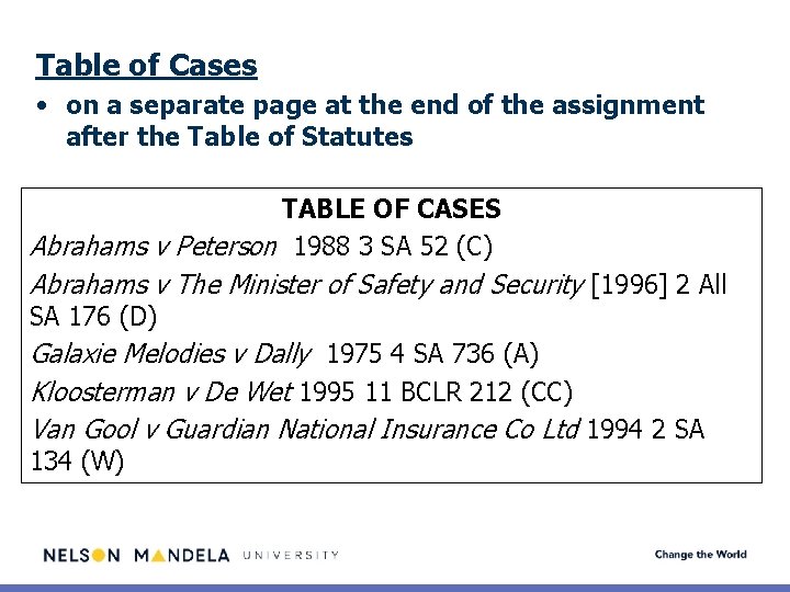 Table of Cases • on a separate page at the end of the assignment