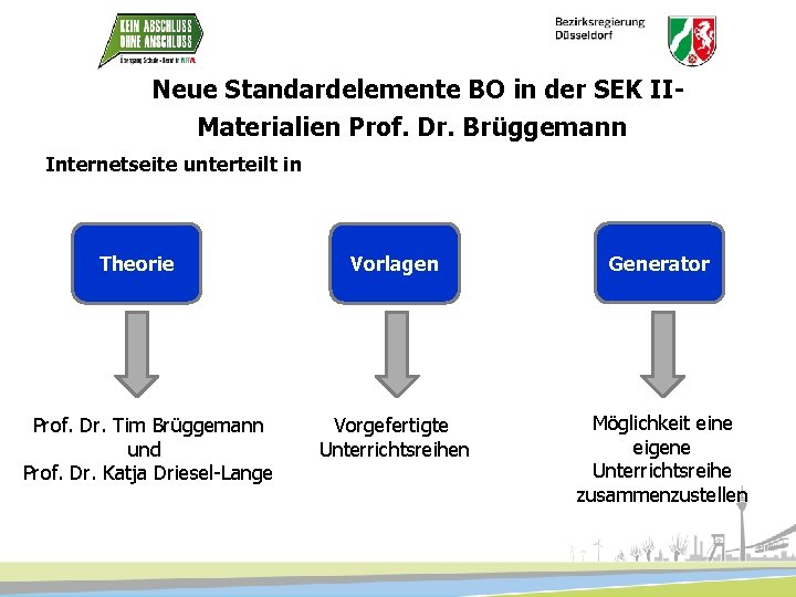 Neue Standardelemente BO in der SEK IIMaterialien Prof. Dr. Brüggemann Internetseite unterteilt in Theorie