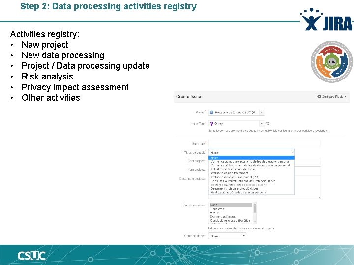 Step 2: Data processing activities registry Activities registry: • New project • New data