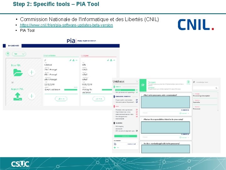 Step 2: Specific tools – PIA Tool • Commission Nationale de l'Informatique et des