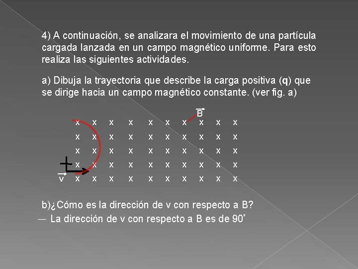 4) A continuación, se analizara el movimiento de una partícula cargada lanzada en un