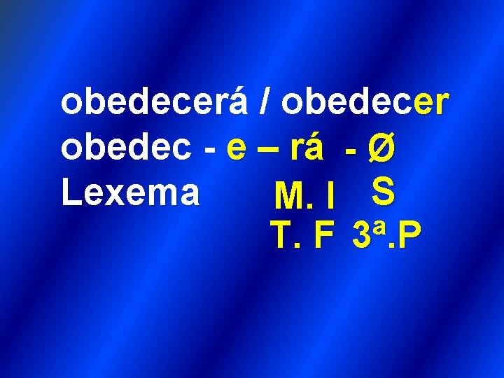 obedecerá / obedecer obedec - e – rá - Ø Lexema M. I S