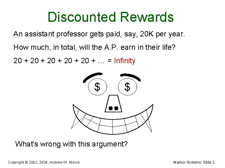 Discounted Rewards An assistant professor gets paid, say, 20 K per year. How much,