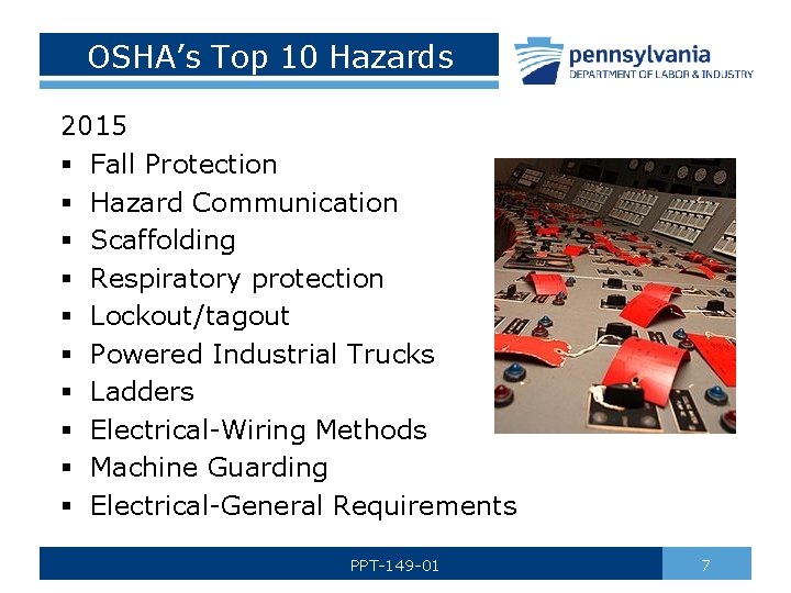 OSHA’s Top 10 Hazards 2015 § Fall Protection § Hazard Communication § Scaffolding §