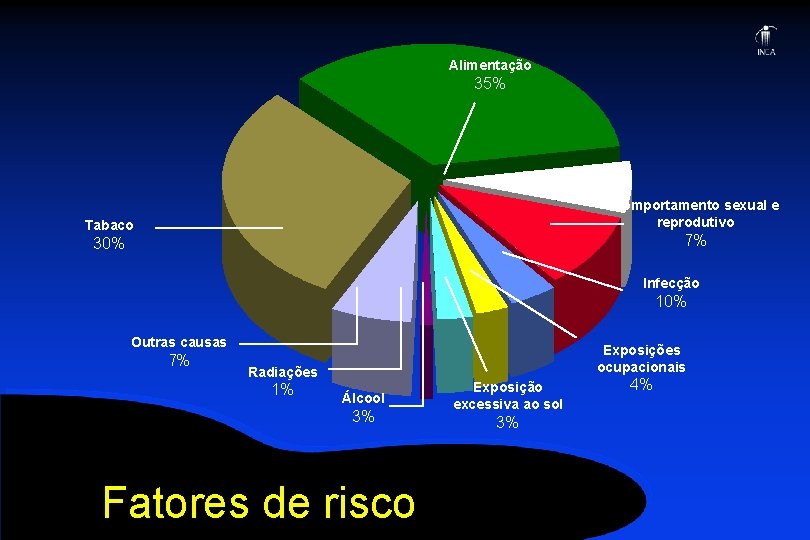 Alimentação 35% Comportamento sexual e reprodutivo Tabaco 7% 30% Infecção 10% Outras causas 7%