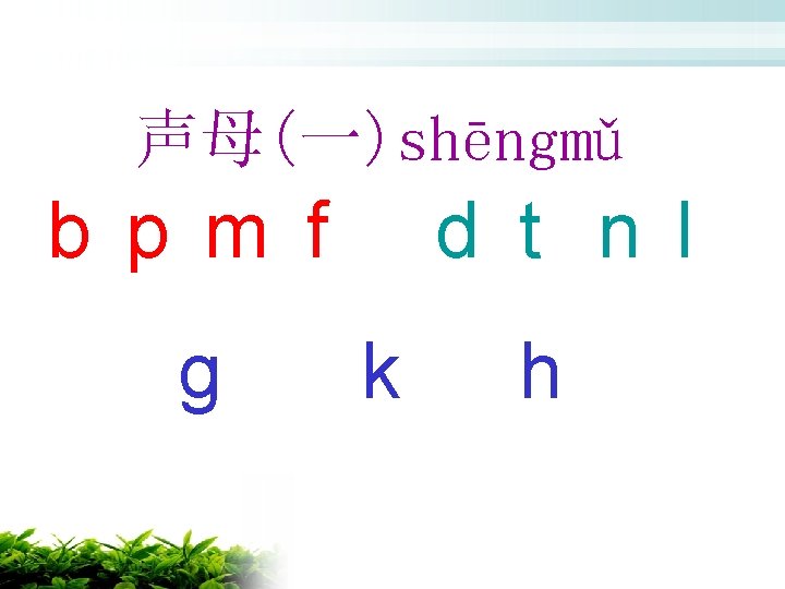 声母(一)shēngmǔ b p m f g d t n l k h 