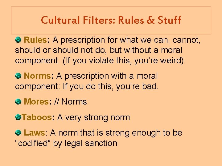 Cultural Filters: Rules & Stuff Rules: A prescription for what we can, cannot, should