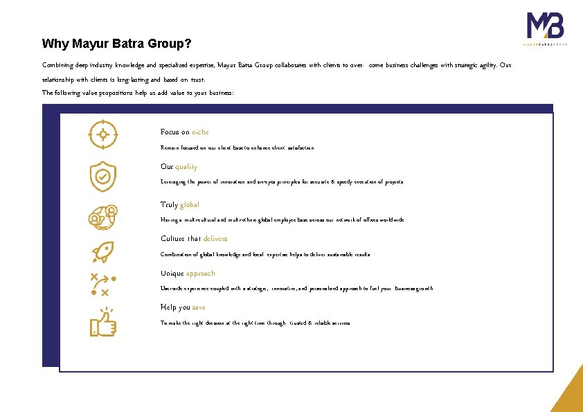 Why Mayur Batra Group? Combining deep industry knowledge and specialized expertise, Mayur Batra Group